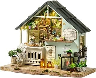 TuKIIE DIY Miniature House Kit with Furniture, 1:24 Scale Creative Room Mini Wooden Dollhouse Book Nook Plus Dust Proof & Music Movement for Kids Teens Adults(Plants Studio)