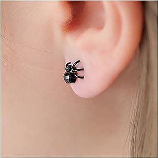 Vintage Black Spider Earrings Punk Spider Stud Earrings Black Onyx Spider Minimal Earrings Animal Creepy Stud Earrings Jewelry for Women and Girls image