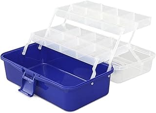 Magshion 3-Layer Portable Fishing Tackle Box with Handle, Waterproof Plastic Storage Organizer Tool Box with Adjustable Dividers for Hardware, Beads, Art Craft, Sewing (12.5-Inch, Blue) image