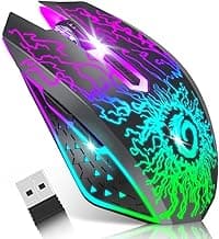 VersionTECH. Wireless Gaming Mouse, Rechargeable Computer Mouse Mice with Colorful LED Lights, Silent Click, 2.4G USB Nano Receiver, 3 Level DPI for PC Gamer Laptop Desktop Chromebook Mac-Black image