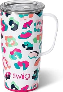 Swig Life 22oz Travel Mug, Insulated Tumbler with Handle and Lid, Cup Holder Friendly, Dishwasher Safe, Stainless Steel, Travel Coffee Cup, Insulated Mug with Lid (Party Animal)