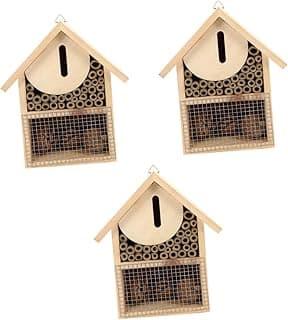 BESPORTBLE 3pcs Wooden House Peaceful Pollinator Ladybug House Natural Habitat Nesting Tube House Hotel Hanging Hive Ladybugs Cabin Wood House - Hideway Decorate Bee image