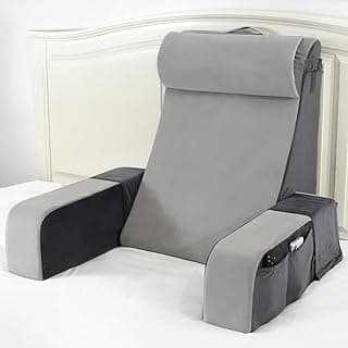 Vekkia 25" Reading Pillow for Tall Adults-Bed Chair with Removable Arms & Headrest, High Back Support, Easy to Clean Cover, Extra-Large Side Pockets-Ideal for Gaming & Studying in Bed/Floor(Gray)
