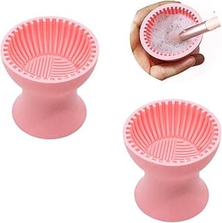 2pcs Silicone Brush Cleaner Mat,Brush Cleaner Tool,Makeup Brush Cleaner Bowl,Easy Hold Makeup Silicone Makeup Brush Cleaning Mat, Portable Efficient and Fast Cleaning Washing Tools for Girl-Easy Clean image