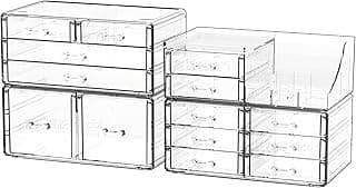 Cq acrylic Make Up Organizers for Vanity With 14 Drawers, 4 Pack Clear Drawer Organizers,Plastic Cute Desk Accessories Organization and Bathroom Organizers Storage Case Box Cube for Beauty,Skin Care image