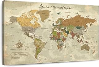Elephant Stock - Travel Together I Push Pin World Map Wall Art - Horizontal Canvas Print - Living Room Wall Decor - Digital Art Map Canvas - Yellow And Brown Decor - 24" x 16"