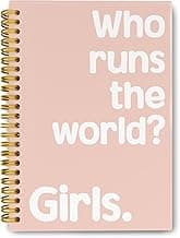 Who Runs The World Journaling Notebooks, Pink Preppy Spiral Notebook, Inspirational Gifts for Women Teen Girls, Hardcover Spiral Notebooks College Ruled 5.5 x 8.3 image