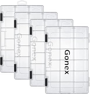 Gonex Fishing Tackle Boxes, 3600 3700 Tackle Trays with Adjustable Dividers, Clear Plastic Tackle Box Organizer Storage for Fishing Lure Bait Hook Jewelry Craft Beads Earring Container, 3 or 4 Packs
