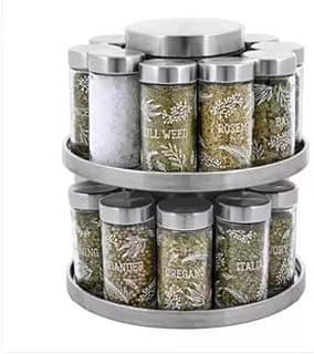 Kamenstein 20 Jar Revolving Countertop Spice Rack with integrated tool caddy Spices with removable shaker disc Included, FREE Spice Refills for 5 Years: Brushed Nickel image
