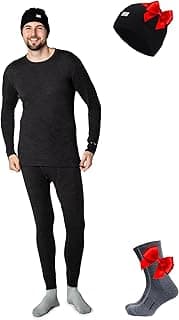 Merino Wool Base Layer Mens Set - Heavyweight, Midweight, Lite Merino Wool Thermal Underwear For Men Top, Bottom
