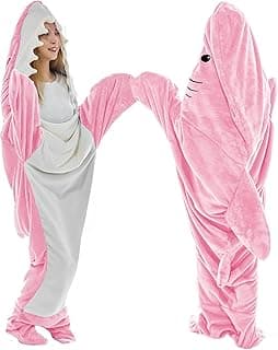 Shark Blanket for Adult Kids -Wearable Shark Blanket Hoodie Cartoon Animals One-Piece Blanket,Cute Funny Shark Flannel Hoodie image