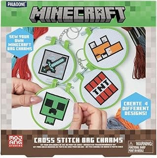 Paladone Minecraft Officially Licensed Cross Stitch Charm Set of 4, Creeper, TNT, Sword and Fox, Idea Gamer Gift for Boys and Gifts, Arts and Crafts DIY Gaming Decor and Accessory image