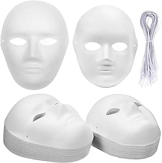 Nicunom 40 Pack DIY Full Face Masks, 2 Sizes Paintable White Plain Masks, Paper Mache Masks for Cosplay Halloween Christmas Mardi Gras Masquerade Dance Party, Blank Costume Masks image