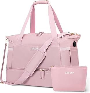 ETRONIK Gym Bag for Women, 55L Travel Duffel Bag with USB Charging Port, Weekender Overnight Bag with Wet Pocket and Shoes Compartment for Women Travel, Large Size (Pink) image