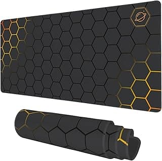 Desk Mat, Black Gold Honeycomb Technology Extended Gaming Mouse Pad Large, 35.4"x15.7" Big Mouse Pad with Non-Slip Base and Stitched Edge, Long Computer Keyboard Mouse Mat for Home Office Work image