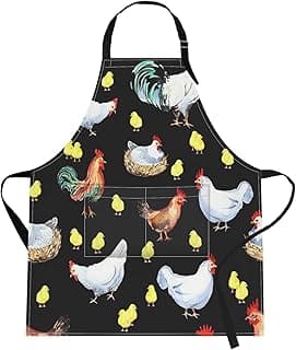 Aprons For Women, Home Kitchen Cooking Baking Gardening for Men With Pockets, Happy Chicken Farm Rooster Cute Bird 32x28 inch image