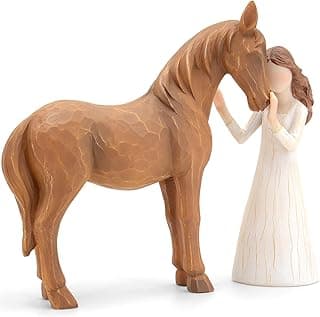 Horse Gifts for Girls Women - Girl Embraces Horse Figurine Gifts for Horse Lovers Women Sculpted Hand-Painted Resin Horse Decor Cowgirl Gifts Horse Ornament Equestrian Gifts Horse Memorial Gift image