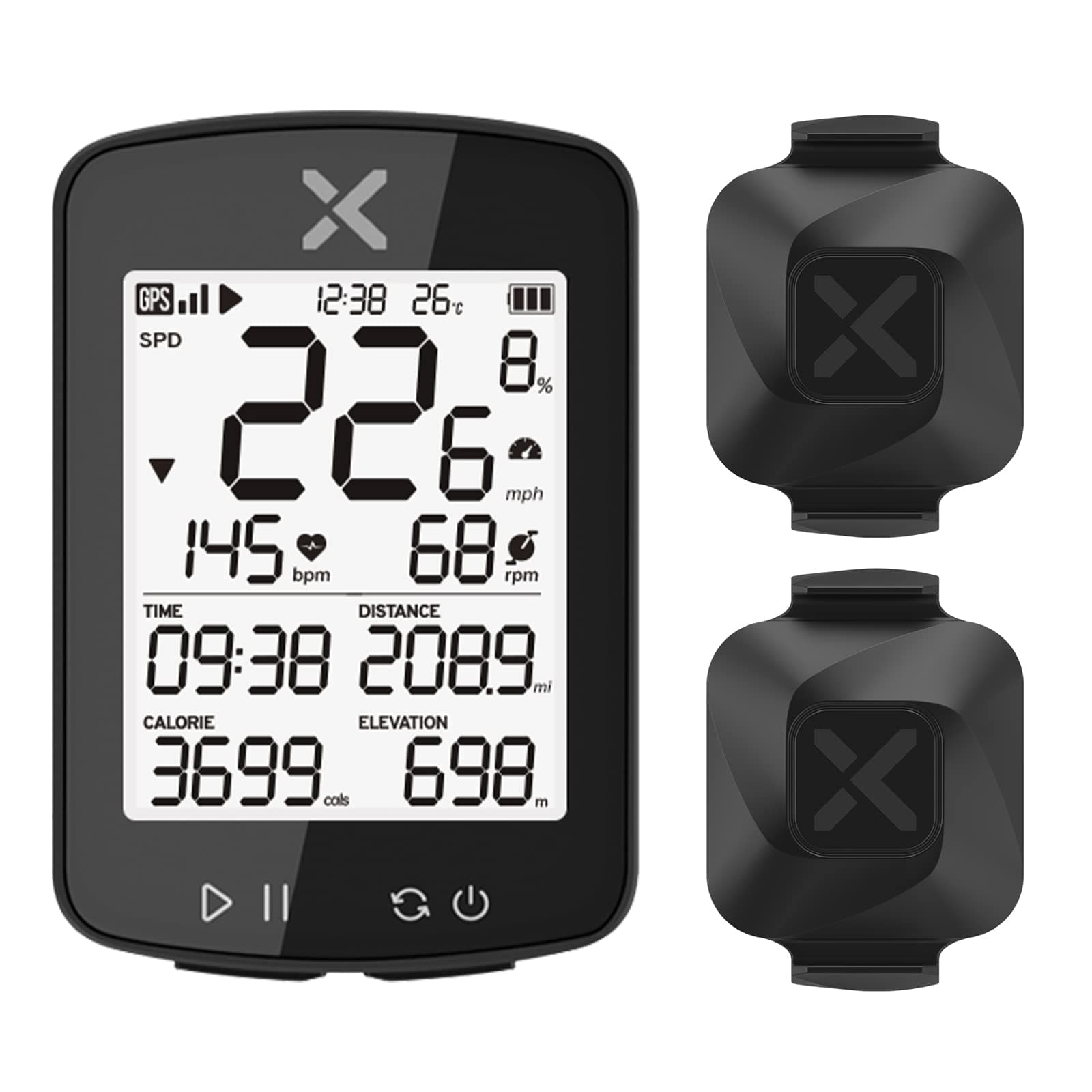 XOSS G+ Gen2 GPS Bike Computer ANT+/ Bluetooth IPX7 Cycling Computer Rechargeable Speedometer Odometer with 2.2 inch LCD Screen, 28 hrs Long Battery Life with Vortex Speed Cadence Sensor-2 Pack