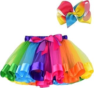 BGFKS Layered Ballet Tulle Rainbow Tutu Skirt for Little Girls Dress Up with Colorful Hair Bows image