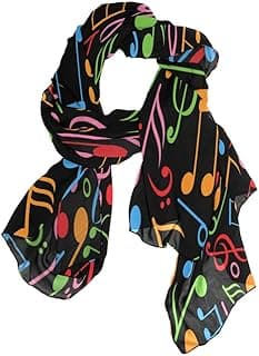 Use4 Lovely Color Music Note Chiffon Silk Long Scarf Shawl Wrap image