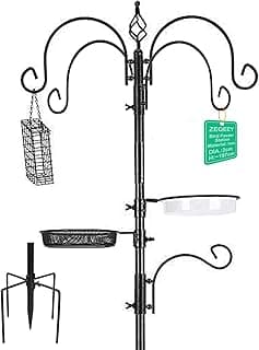 Heavy Duty Metal Bird Feeding Station with Hanging Feeder and Seed Tray for Attracting Wild Birds