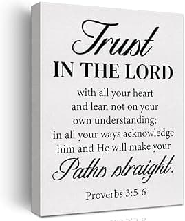 Inspirational Bible Verse Wall Art Decor Christian Poster Framed Painting Print Proverbs 3:5-6 Scripture Canvas Artwork for Home Living Room Bedroom Decor 12 X 15 Inch image