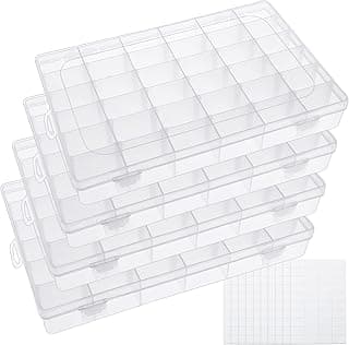 4 Pack 36 Grids Clear Plastic Organizer Box Storage Container with Adjustable Divider, Tackle Box Organizer Bead Organizer Art Crafts Jewelry with 400 Label Stickers image