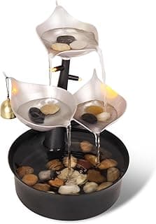 Water Fountains Indoor, 3-Tier Tabletop Water Fountain with Adjustable LED Light, Small Desk Waterfall Fountain for Living Room/Office Zen/Home Décor, with Bell, Dynamic image