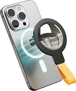 Magnetic Phone Selfie Mirror, Portable Makeup Mirror for iPhone 15/14/13/12, MagSafe Cases, and All Smartphones, Convex Wide Angle Mirror for Vlogging/Selfies/Video Recording (Black Yellow) image