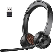 Bluetooth Headset V5.2, Wireless Headset for PC with AI Environmental Noise Cancelling Microphone (ENC), 2.4G USB Adapter, 55Hours Playtime, Stereo, Calls/Music Mode, On Ear Computer Headphones image