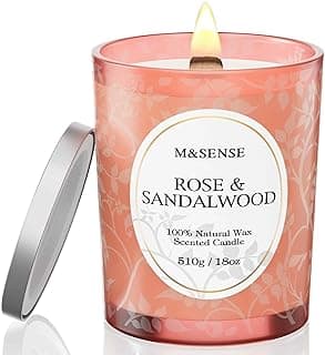 Rose Sandalwood Scented Candle, Wooden Wick Candle with Lid, 100 Hours Long Burning Natural Soy Wax 18oz, Stress Relief Meditation Air Purifying Home Fragrance,Housewarming Gifts for Her Him