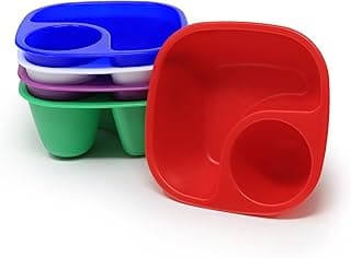 Rolling Sands Reusable Snack and Dip Bowls, 5 Pack, USA Made, Dishwasher and Microwave Safe Personal Size Plastic Divider Bowls, BPA-Free, Two Compartments to Hold Dips, Snacks and Treats image