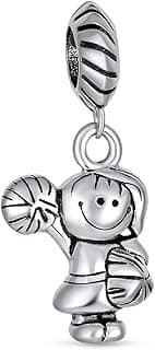 Personalized Sport Cartoon Cheerleader Soccer Player Dangle Charm Bead For Women Oxidized .925 Sterling Silver Fit European Bracelet Custom Engraved image