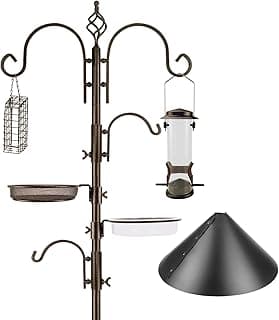Bird Feeding Station Kit with Squirrel Baffle and Suet Cage Wild Bird Feeder Kit with Mesh Tray, Fruit Hook, and Double W Hook for Attracting Wild Birds image