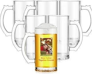 Mifoci 6 Pcs Beer Mugs for Sublimation Personalized Fathers Day Present 16 oz Clear Sublimation Beer Mug Blanks Can Add Photo Text or Images on Gift for Husband Dad Men Wedding Groomsmen Oktoberfest