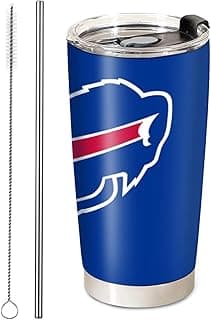 Football Insulated Coffee Tumbler, 20oz Stainless Steel Vacuum Travel Tumbler Cup with Lid and Straw, Coffee Cup Mugs for Buffalo Cold or Hot Drinks