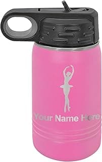 LaserGram Personalized Water Bottle, Ballet Dancer Woman, Stainless Steel Double Wall Vacuum Insulated with Flip Top Straw, Custom Engraved Gift (12oz / 335ml Pink) image