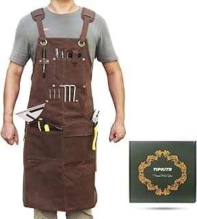 Woodworking Apron with 9 Tool Pockets, Work Aprons 20 oz Waxed Canvas with Magnetic Holders, Shop Apron for Carpenter's Gift image