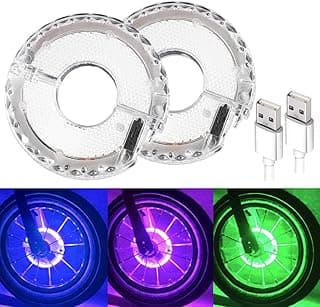 Solhice 2 Tire Rechargeable Bike Wheel Lights Hub, Waterproof LED Cycling Spoke Lights 7 Color Bicycle Decoration Light for Kids and Adults Night Riding image