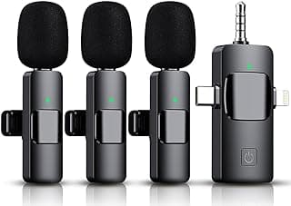3 in 1 Wireless Lavalier Microphone for iPhone, iPad, Android, Camera,12-Hour Battery, mini Noise Reduction Recording Mic 2.4G Ultra-Low Delay, Microphone for Vlog/ TikTok/YouTube Live Stream( 3 Mic) image