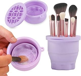 Makeup Brushes Cleaner Mat with Brush Storage Holder, Folding Portable Washing Tool for Makeup Brush Cleaning, 2 In 1 Silicone Brush Cleaner Pad & Cosmetic Brush Organizer Rack (Purple) image