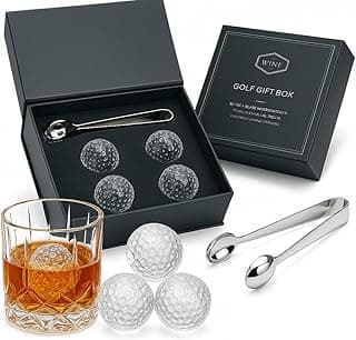 Golf Gifts for Men Dad, Golf Balls Whiskey Chillers Set with Glasses, Unique Dad Birthday Gift Ideas from Daughter Son, Retirement Bar Stuff Gift Father Him Brother, Cool Chiller Ball for Liquor Vodka