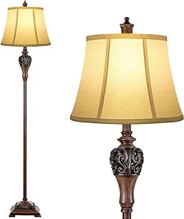 Vintage Floor Lamp for Living Room, Traditional Farmhouse Tall Standing Lamp, Mid-Century Antique Pole Lamp for Bedroom Reading with White Fabric Shade, Rustic Bright Lighting Home Decor