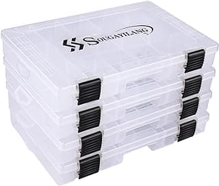 Sougayilang Fishing Tackle Boxes - 3600 3700 Plastic Storage Organizer Box with Removable Dividers - Fishing Tackle Storage - 4 Packs Transparent Tackle Trays