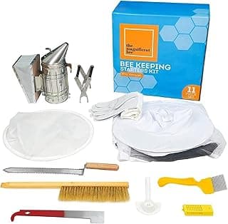 Beekeeping Supplies Starter Kit, 11 Piece Set, All-in-One Beginner Tools and Pro Equipment with Large Beehive Smoker, Beekeeper Suit and Gloves, Extraction Scraper, and Feeder image