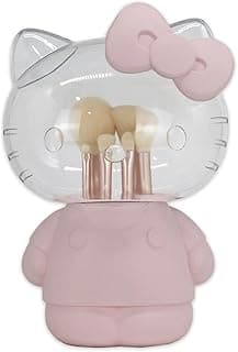 Impressions Vanity Hello Kitty 6 PCs Makeup Brush Set with Clear Cloche, Super Soft Brushes for Foundation, Face Powder, Blending, Eye Shadow, and Liner with Cute 3D Holder Organizer