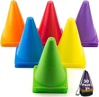 30 Pack 7 Inch Plastic Traffic Cones, Sport Training Agility Field Marker Cone for Soccer, Skating, Football, Basketball, Games, Indoor and Outdoor Activity & Festive Events, Assorted Colors image
