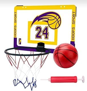 Indoor Basketball Hoop with Basketball & Air Pump, Mini Basketball Hoop for Door and Wall of Bedroom and Office, Indoor Mini Basketball Hoops Gift for Kids Teens and Adult, Yellow image