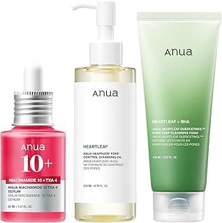 Anua 3-Step Glass Skin Beginner Set, Double Cleansing with Facial Serum, Oil Cleanser & Face Wash with Heartleaf, Daily Routine with Niacinamide, Korean Skincare Set