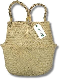 Chic Medium Seagrass Belly Basket - Versatile Storage & Plant Holder, Natural Handwoven Organizer for Home, Laundry, Picnic, & Market- Includes 𝐅𝐑𝐄𝐄 Beginner's Guide eBook image